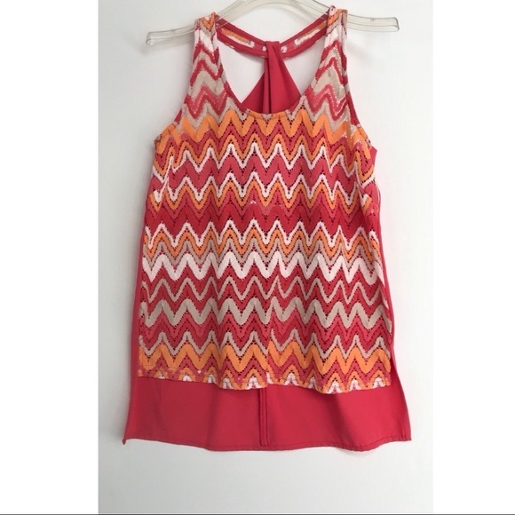 Lucy Love Tank Top Chevron Crochet Knit Y2k Boho - Picture 2 of 5